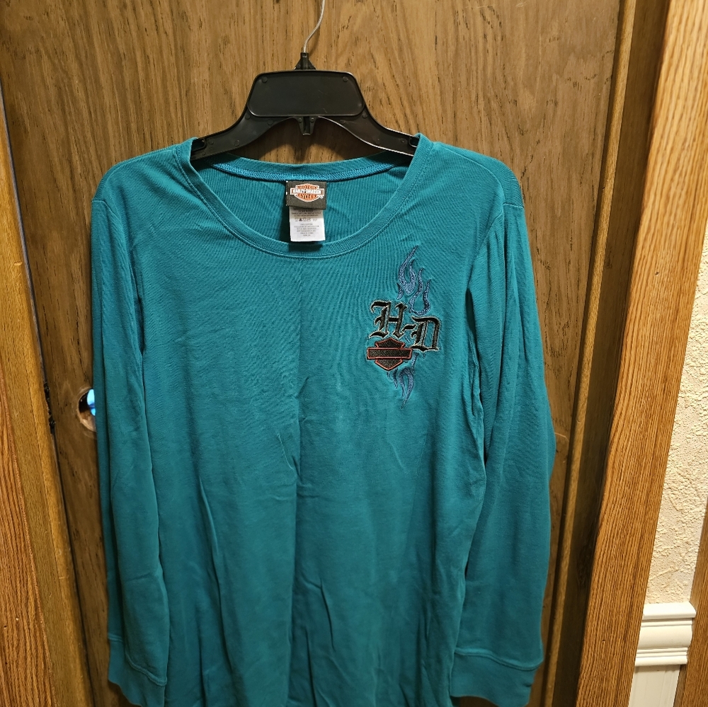 Harley Davidson Teal Long Sleeve Top.